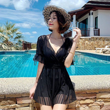 大码连体泳衣女款保守显瘦遮肚微胖女孩钢托聚拢胖mm泡温泉游泳装