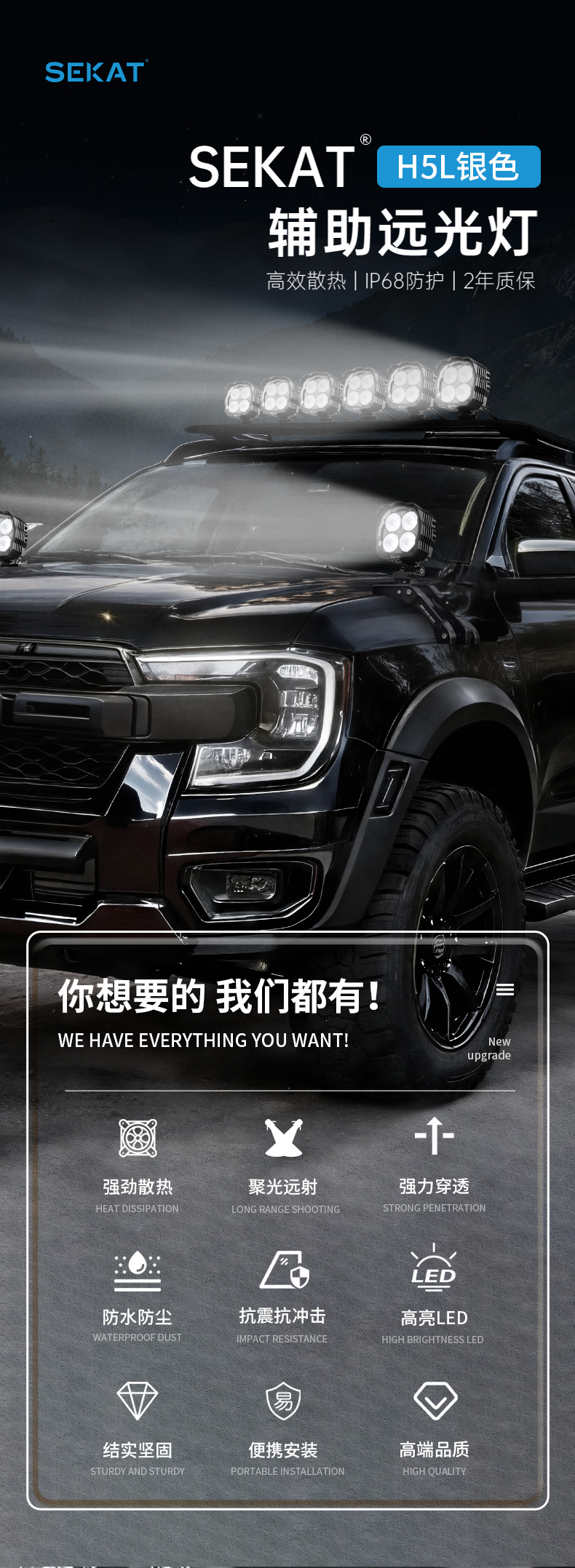 Wrangler Modified Car Led Spotlights 4.8inch Off-Road Spotlights Modified Front Bumper Fog Lights Off-Road Vehicle Roof Lights