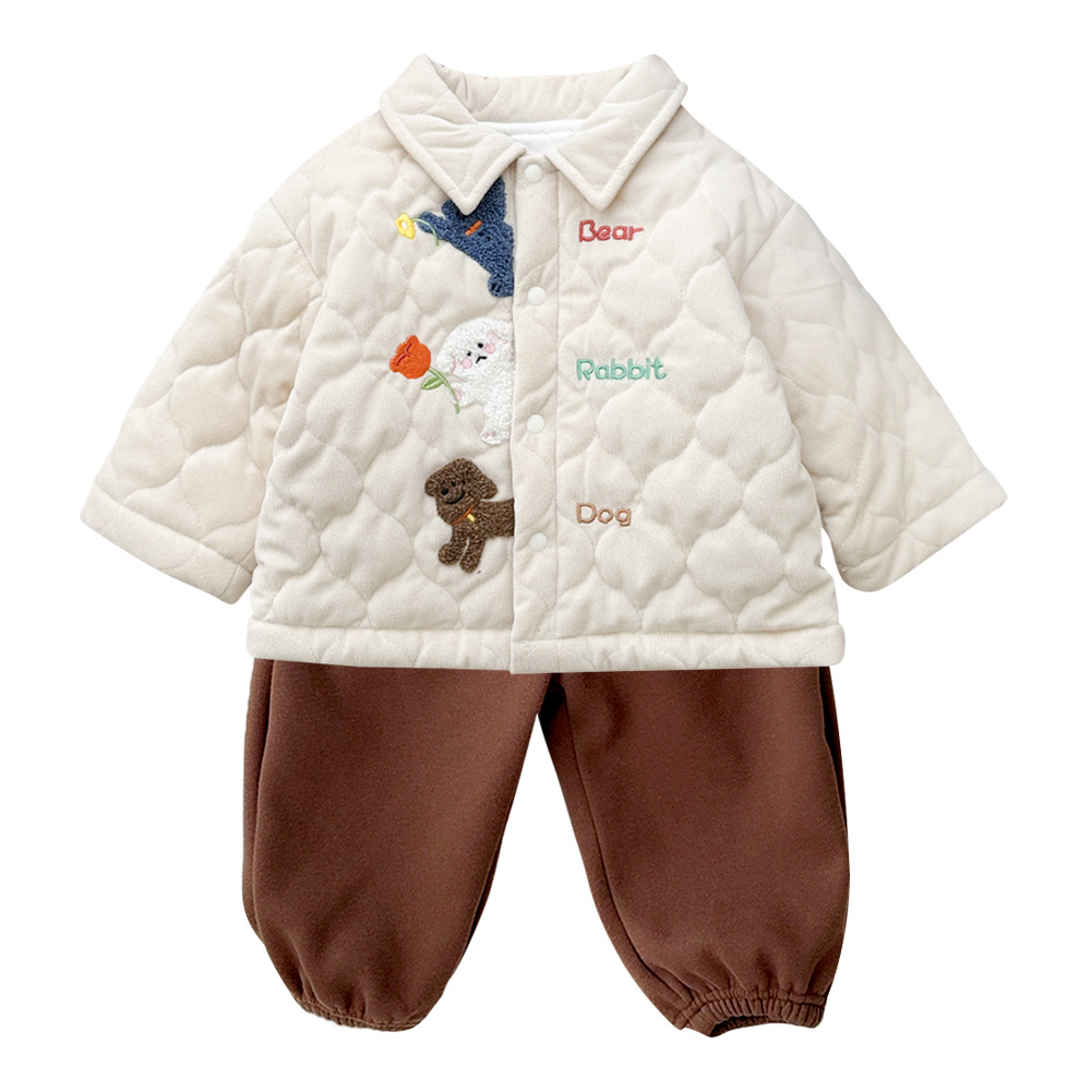 Abrigo cálido engrosado de otoño e invierno para niños Ropa de invierno acolchada linda chaqueta de algodón para bebés más traje de jeans de terciopelo