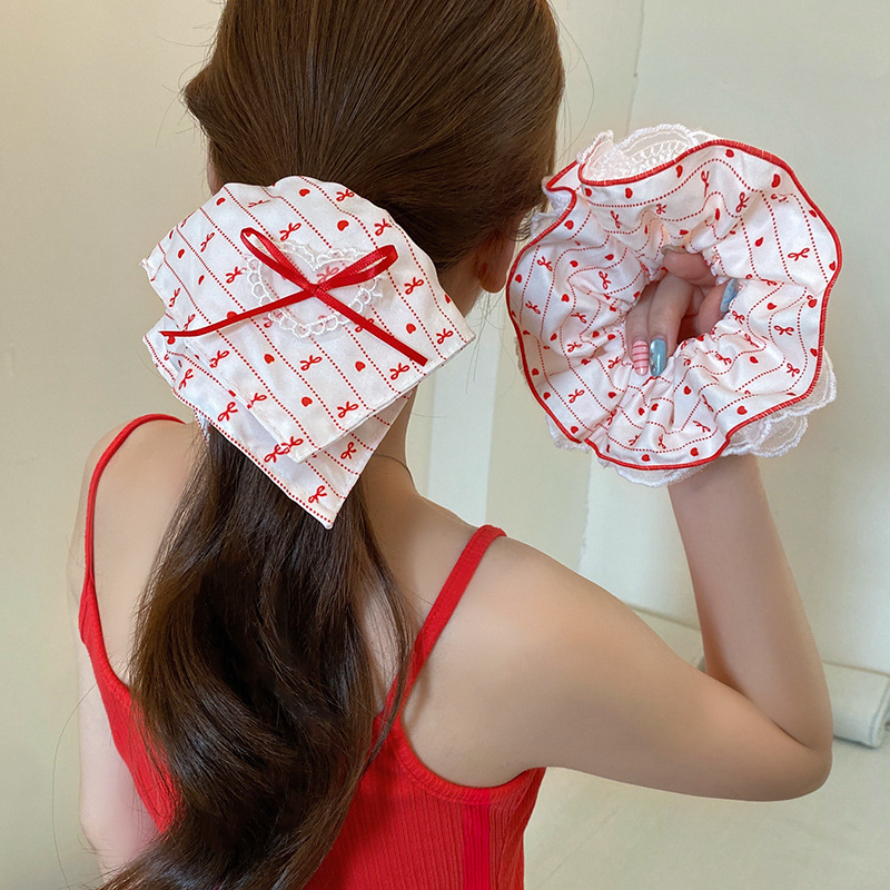 Dolce rojo de flores dobles anillo de cabello de bolas de cabello de cabello de cabello de cabello de cola de caballo baja correa de correa adornamiento para el cabello