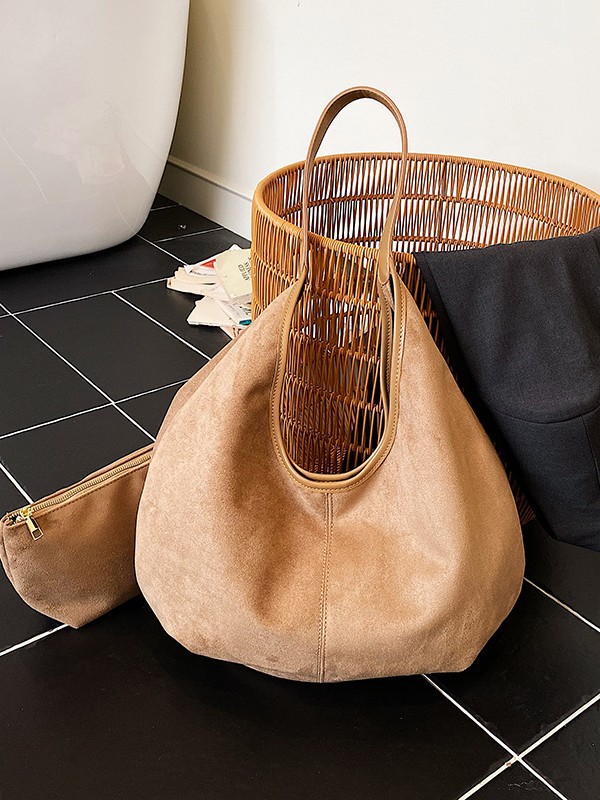 2026 Autumn Vintage Women's Bag in Maillard Style, Suede Tote Bag, Large Capacity Commuting Casual Shoulder Bag