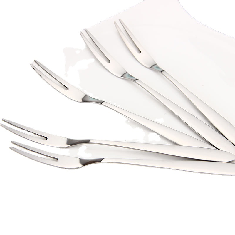304 Tenedor de frutas de acero inoxidable Tenedor de dos dientes tenedor occidental pastel de postre pastel de Luna Tenedor de postre de carne se puede personalizar el logotipo