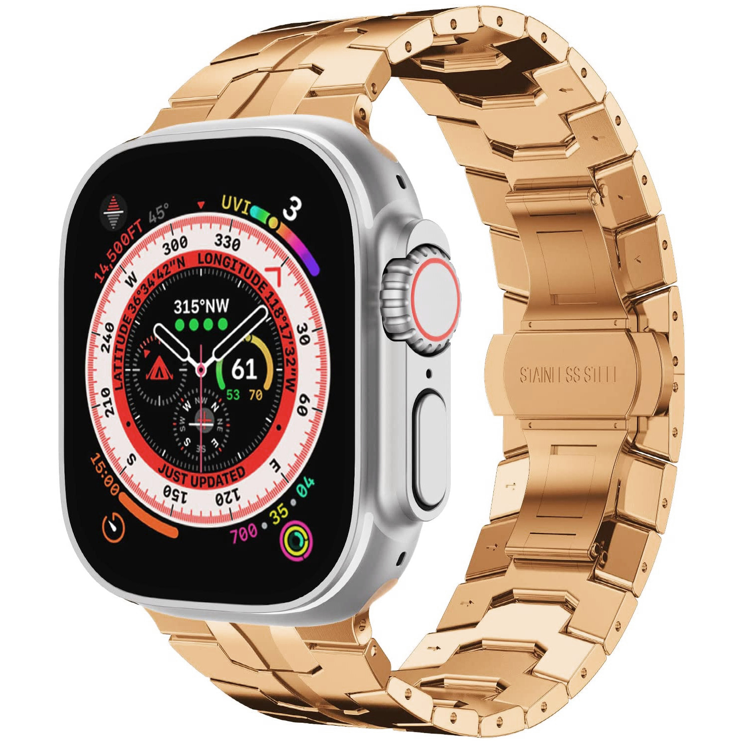Adecuado para Apple Watch correa de acero inoxidable Apple Watch Ultra Iron Man cinturón de acero sólido hebilla de mariposa