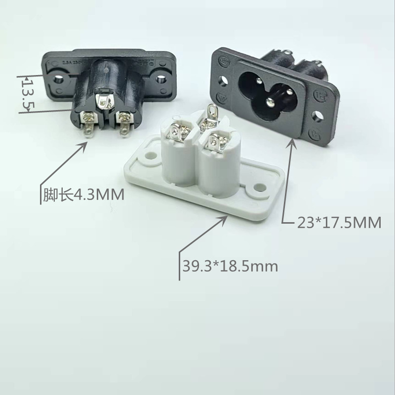 AC-032D梅花形插座实芯针全铜三芯AC电源插座3脚直插带安装孔