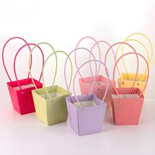 马卡龙色系手提插花盒梯形沙龙diy花篮康乃馨包花袋防水牛皮纸袋