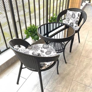 Balcony Small Table and Chair Outdoor Leisure Chair Combination Set Courtyard Double-Tube Rattan Backrest Chair Rattan Chair Three-Piece Set