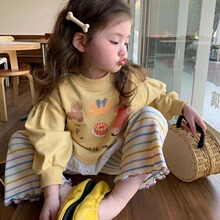 韩国童装女童卫衣2025秋季儿童洋气卡通印花套头长袖圆领花边上衣