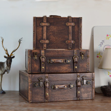 欧式复古棕色手提箱储物木箱子衣服收纳箱老式皮箱摄影道具整归蔷