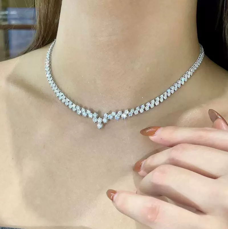 定制网球葫芦项链18K金培育钻石项饰5分10分20分30分网球项链铂金