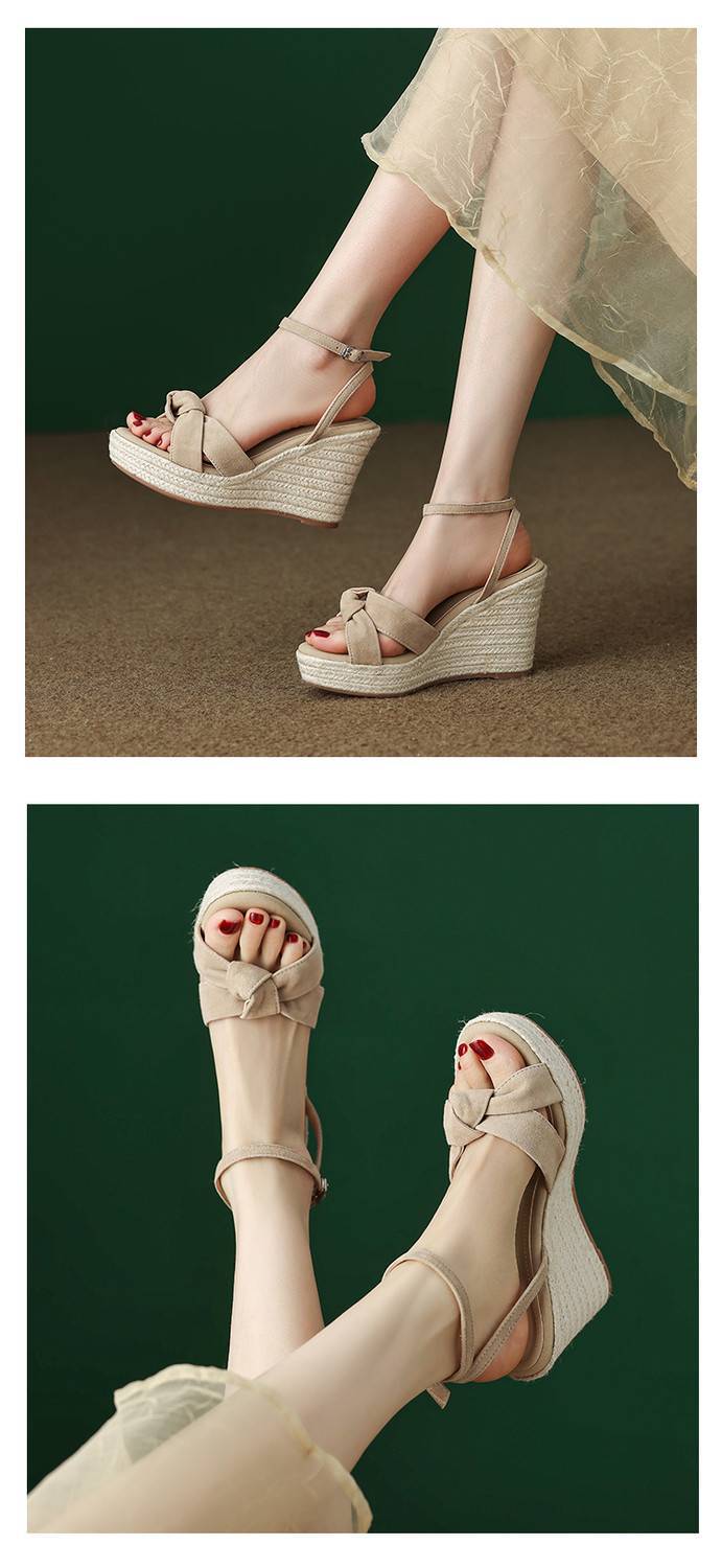 Sandal cao gót nữ hở mũi đế xuồng đan rơm, gót 9 cm — màu đen, màu mơ chi tiết 7