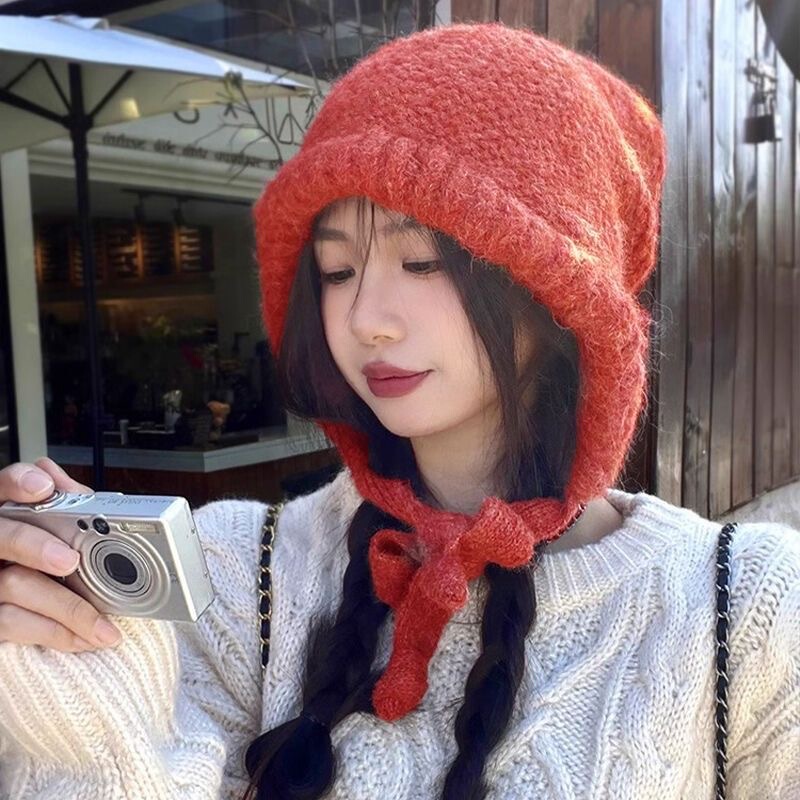 秋冬季女百搭帽子韩版保暖护耳宽松大头围毛绒绒显脸小包包毛线帽|undefined
