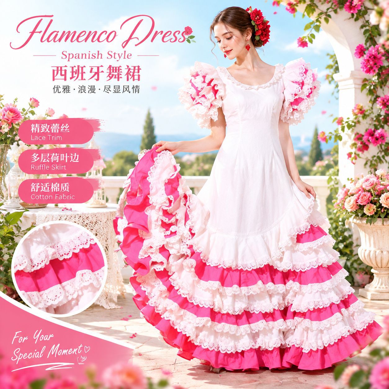 Original brand Flamenco Spanish dance dress, performance costume, dance skirt ZY01