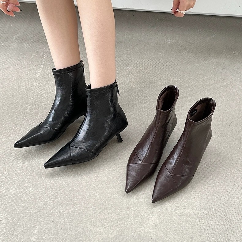 2025秋冬季欧美风新款中跟短靴气质简约切尔西靴尖头细跟超绝女靴