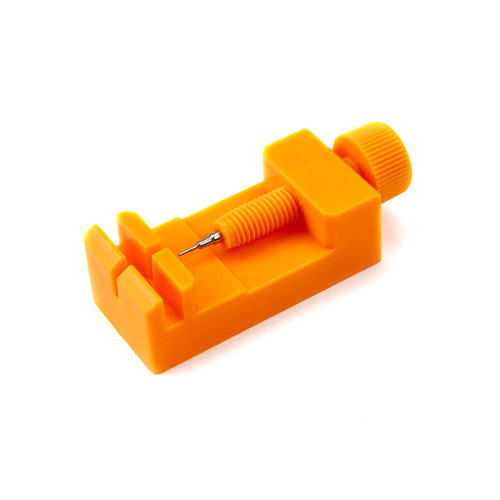 Orange plastic mini watch strap remover tool for adjusting strap length, clock repair tool