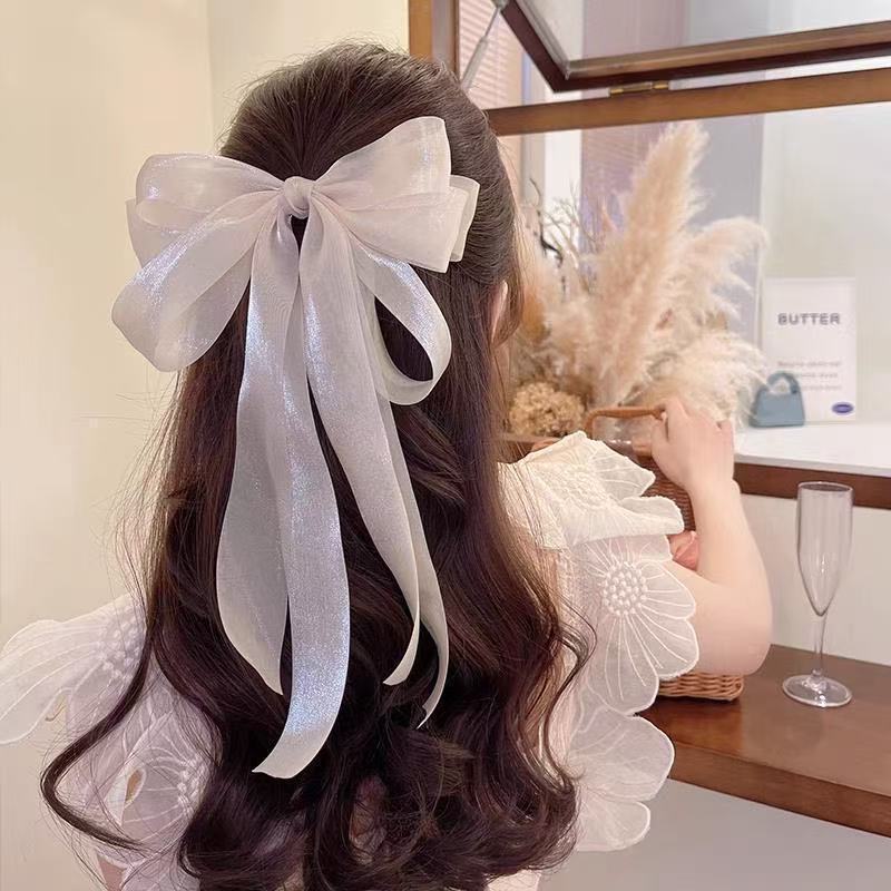大きなメッシュリボンリボンインターネットセレブプリンセスヘアピン後頭部ハイエンドヘアアクセサリー頭飾りスプリングクリップヘアピン|undefined