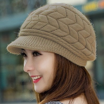 复古女式冬季保暖针织帽寒冷天气跑步露营散步时尚滑雪帽带遮阳帽|undefined