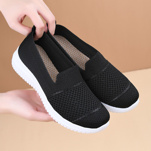 Women's Large Size Breathable Flyknit Flat Work Shoes Net Shoes Casual Single Shoes