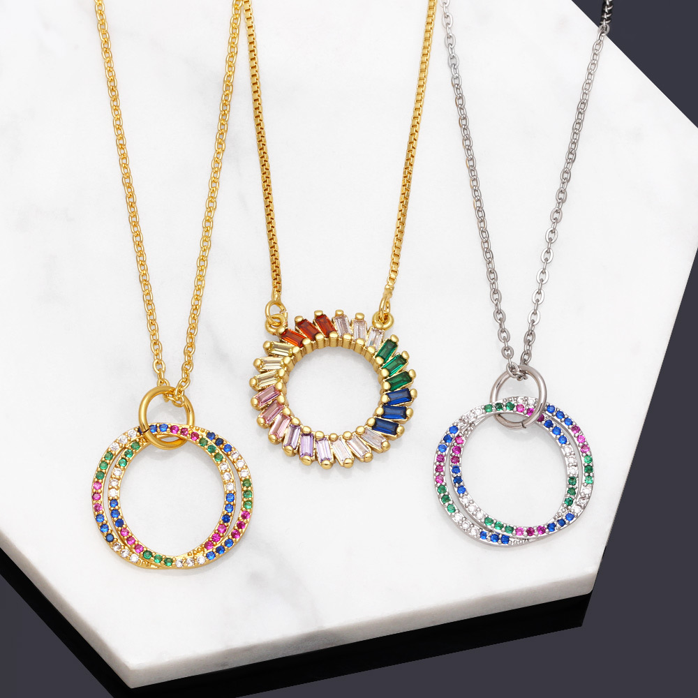 Fashion Round Copper Pendant Necklace Inlay Zircon Copper Necklaces