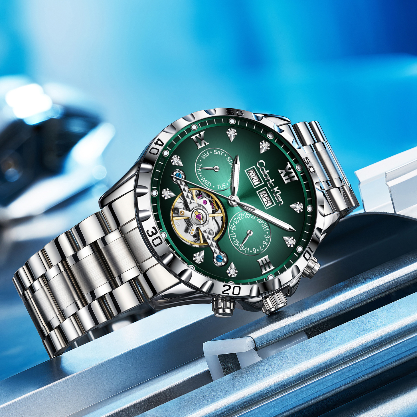 Nuevo chatter en vivo explosión real reloj de hombre turbón reloj mecánico multifuncional esfera impermeable reloj de hombre
