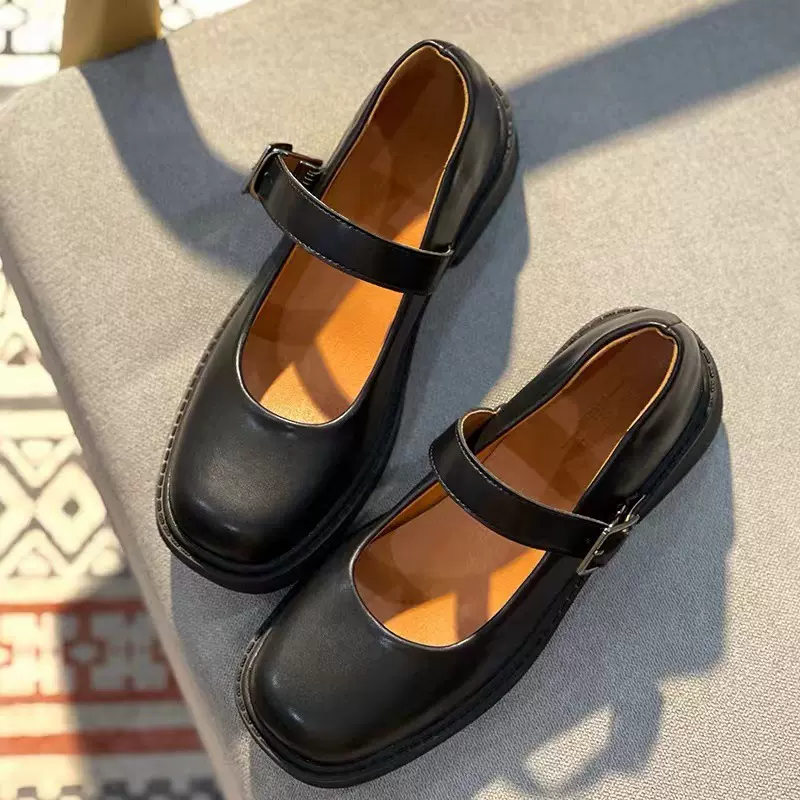 6021玛丽珍鞋日系JK制服学院风厚底黑色小皮鞋一字扣粗跟单鞋女鞋