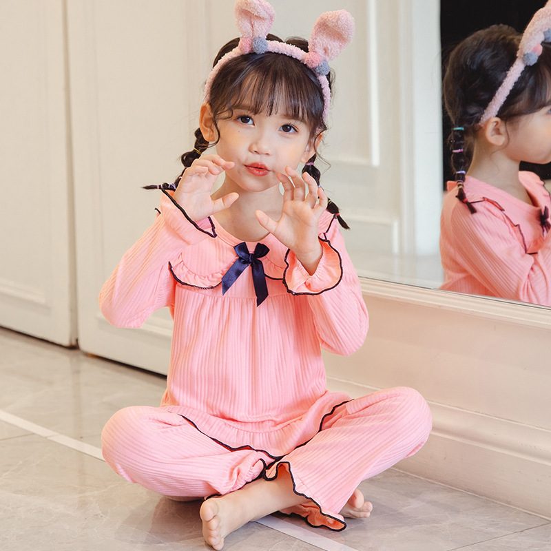 Children's Pajamas Spring and Autum Long-Sleeved Pure Cotton Suit Princess Style Girls Medium and Large Kidsren Air-Conditioned Clothes Family Clothes Home Clothes