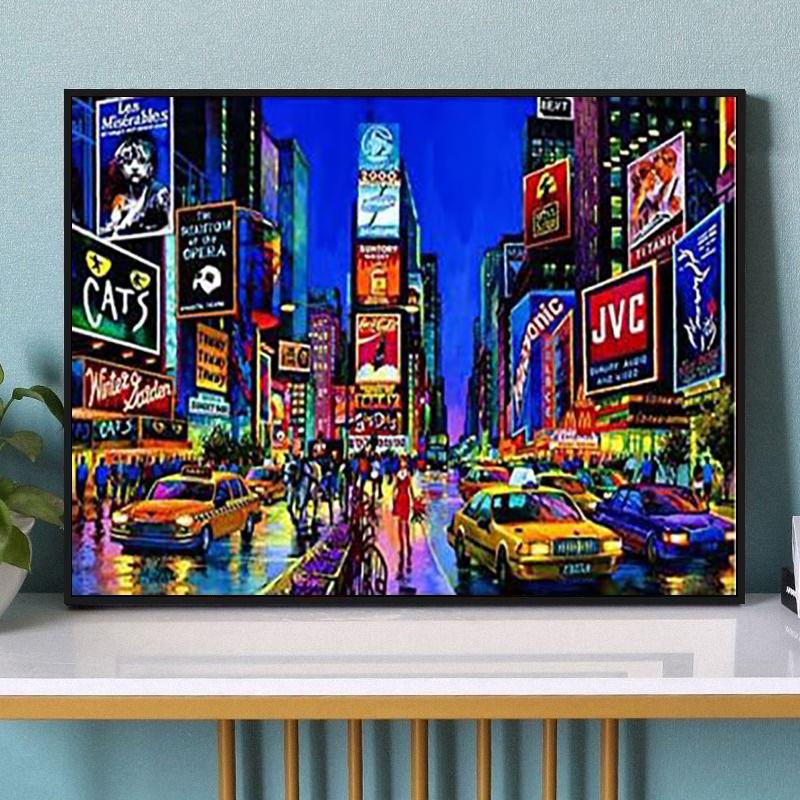 DIY pintura al óleo digital Comercio exterior Amazon ciudad neón Puerto paisaje transfronterizo entrega de una sola pieza al por mayor estación independiente