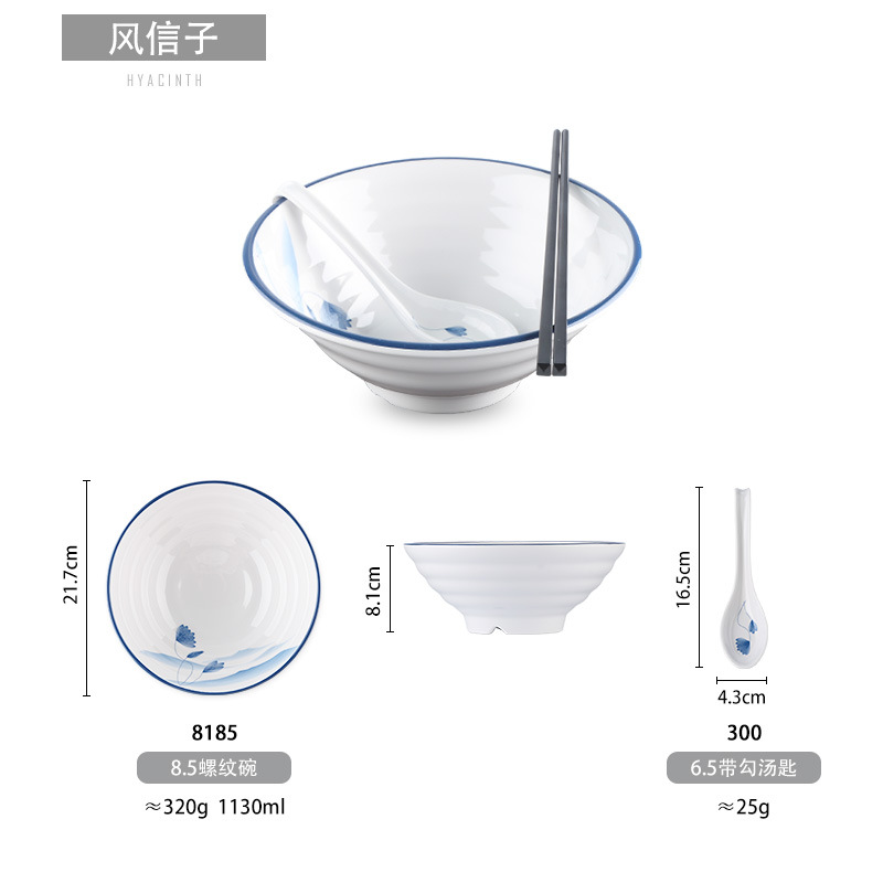 Tazón de ramen japonés comercial picante caliente Tazón grande tazón de fideos instantáneos de plástico sopa en polvo tazón de porcelana de imitación tazón de melamina palillos traje vajilla