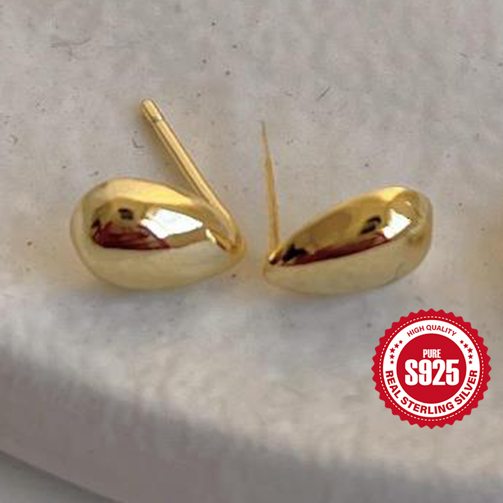 Pendientes de gota de agua de plata esterlina S925 coreano dorado de 18k Pendientes de estilo ins de moda simple femenino