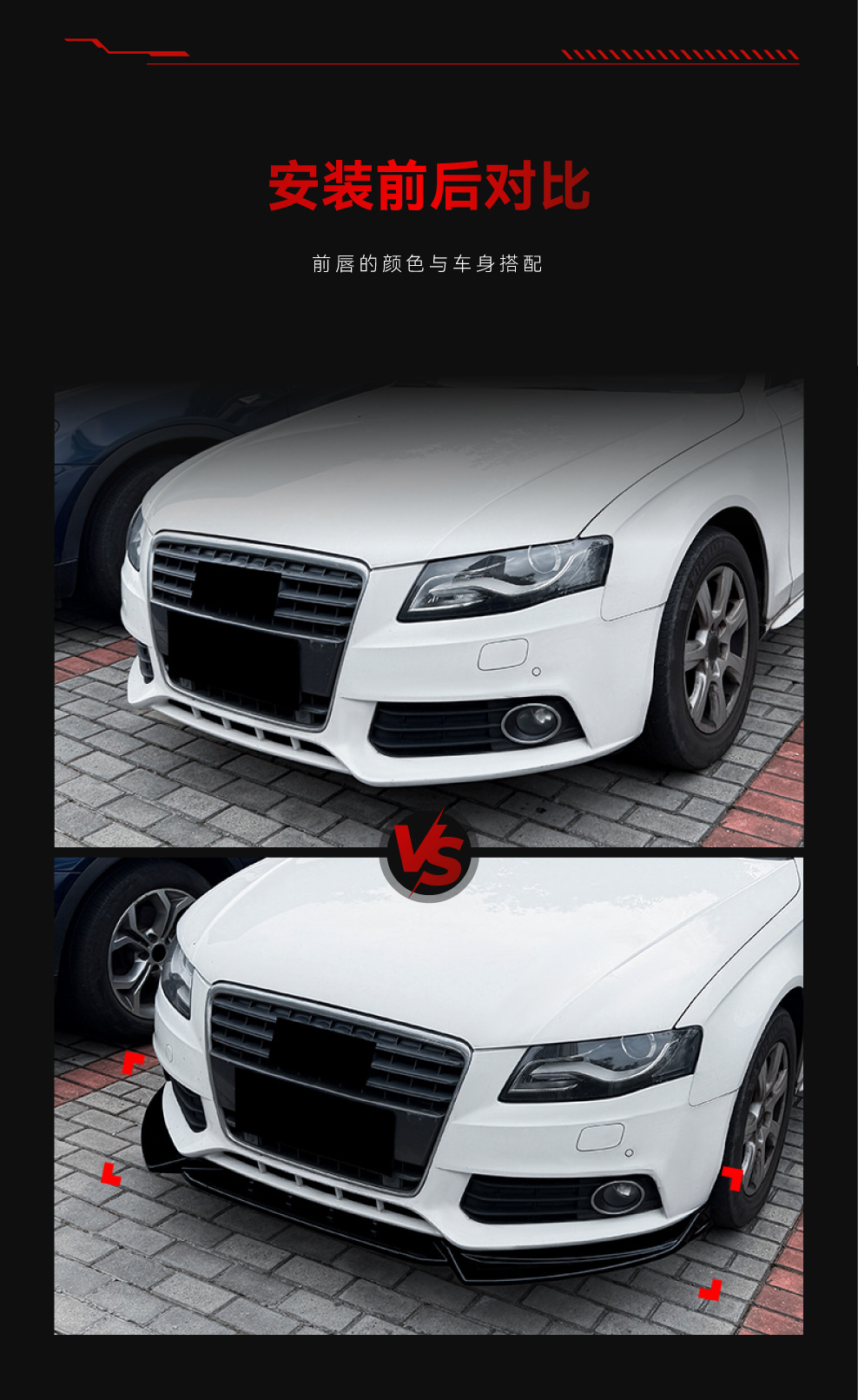 Suitable for 2009-2012 Audi A4 B8 early-stage standard version front lip, front spoiler, front diffuser, body kit, cross-border modification