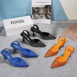 Versatile High-Heeled Closed-Toe Sandals 2025 New Spring and Summer Fashion Rhinestone Pointed Stiletto Comfortable Party Large Size Sandals