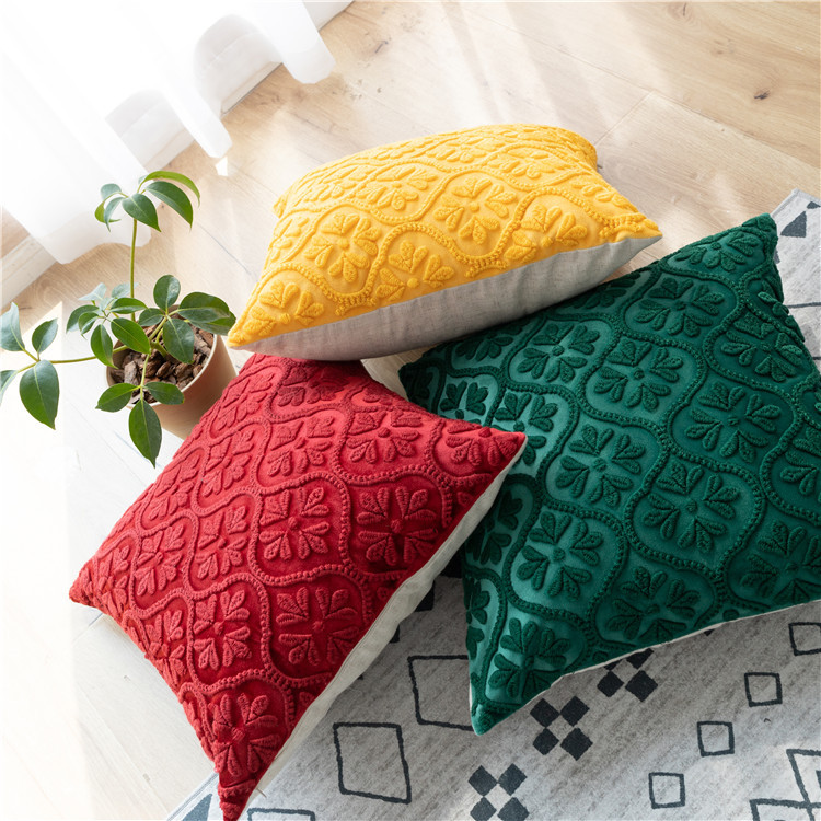 Housse de coussin de chevet brodée en trois dimensions, motif géométrique, motif floral, style européen et américain, décoration pour la maison_voghion.com