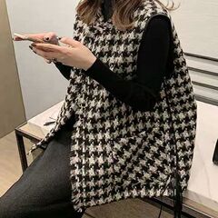 法式高端针织马甲女欧货背心千鸟格坎肩法式小香风马夹春秋外套