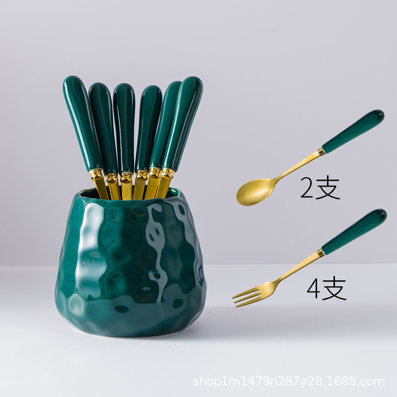 Creativo lindo Tenedor de fruta de cerámica de acero inoxidable palo de fruta Tenedor de postre de los niños del hogar pequeño tenedor traje de comer fruta