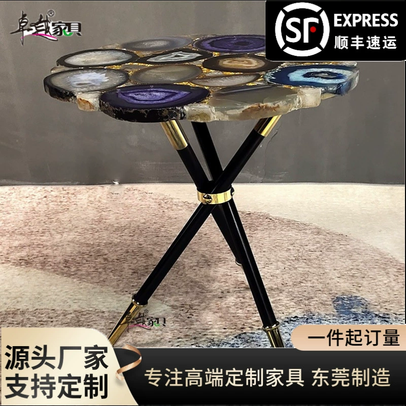Дизайнерский обеденный стол для виллы, легкий роскошный стол для переговоров из натурального агата и стул, комбинированный журнальный столик специальной формы, круглый стол из нержавеющей стали