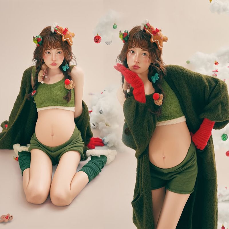 Photo Studio Christmas Theme Maternity Photo Clothing Cute Lazy Style Sweater Pregnant Mommy Personal Belly Photo Photography Suit