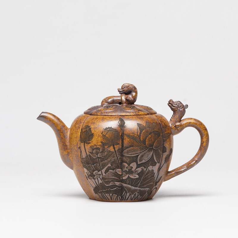 宜兴紫砂壶原矿高温段泥筋纹莲花名家手制茶壶茶具礼品批发代发|undefined