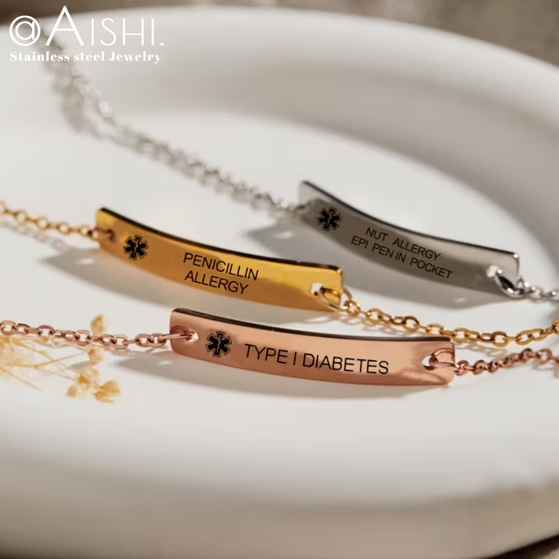 Cross-border best-selling stainless steel medical bracelet with personalized engraved medical logo text, titanium steel bracelet for men and women Cross-border best-selling stainless steel medical bracelet with personalized engraved medical logo text, titanium steel bracelet for men and women