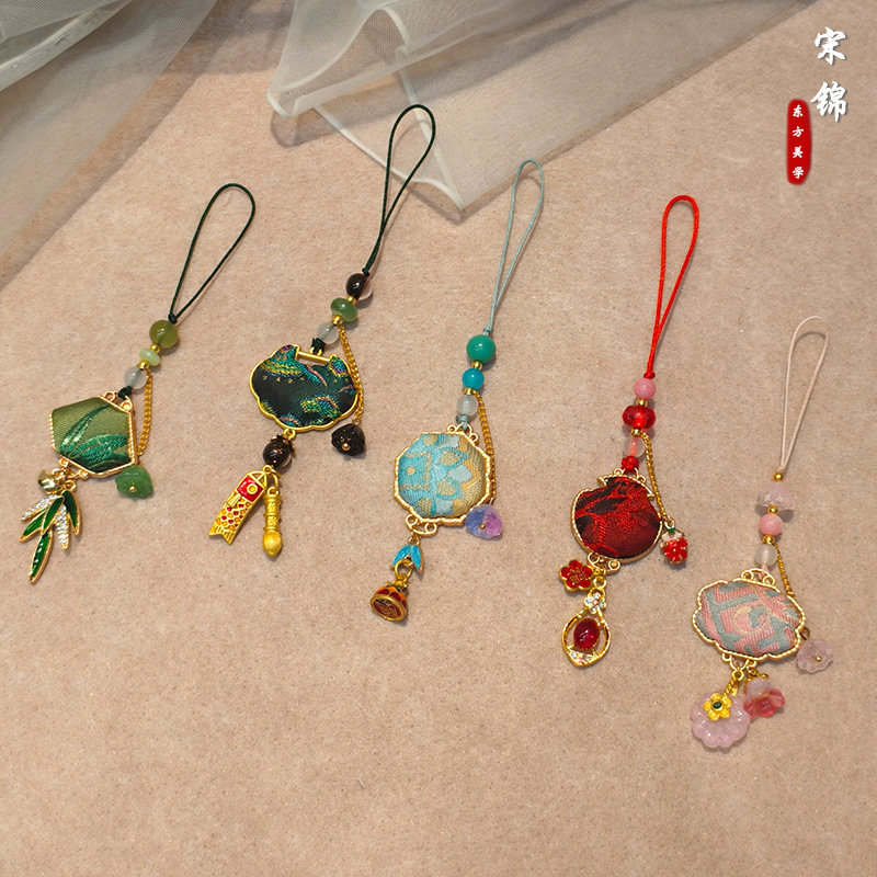 Chinese Intangible Cultural Heritage Song Brocade Pressed Lapel Pendant, Flag of Victory and Full of Blessings, Chinese Style Handmade Oriental Aesthetic Cheongsam Pendant