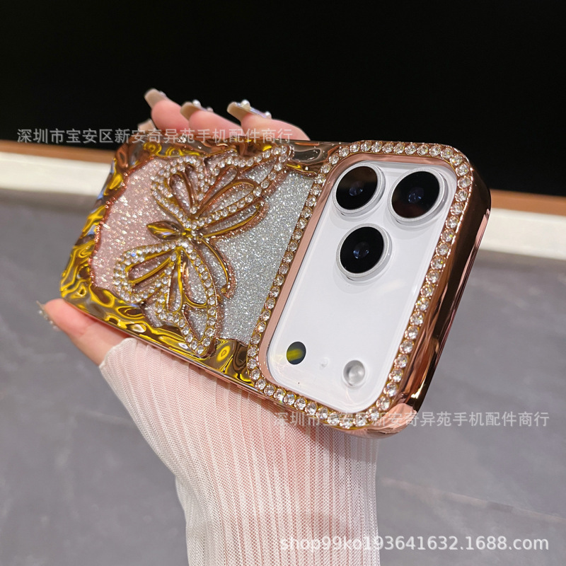 渐变闪粉镂空电镀蝴蝶软壳高级感适用iPhone17Promax苹果16手机壳|undefined