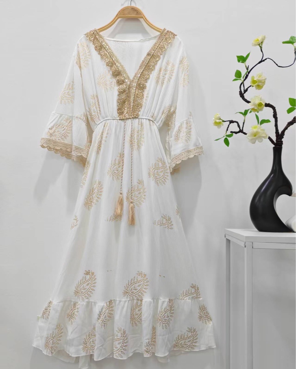 2025 New Women's Malay Indonesian Muslim Robe Fashion Gold Foil Dress_ecoleips.com