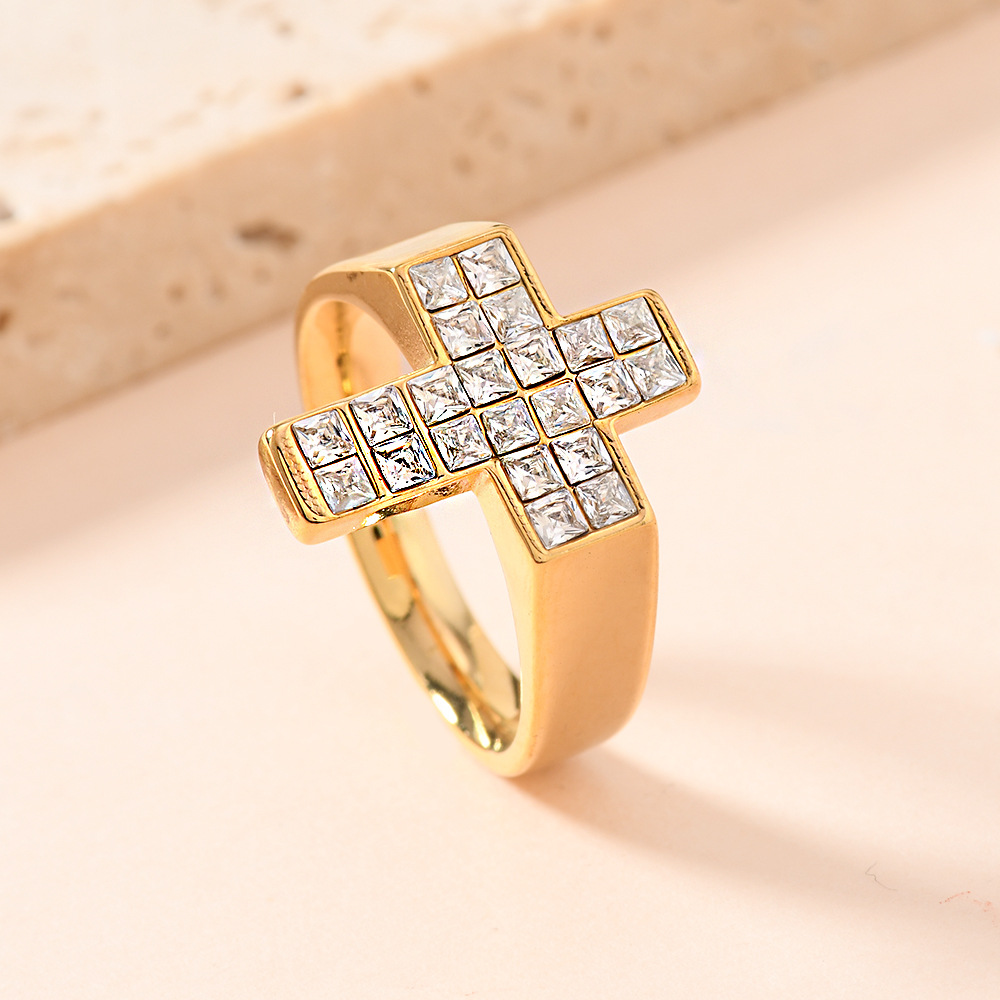 Anillo de acero inoxidable transfronterizo de fundición Hip Hop personalidad punk anillo de diamante cruzado popular joyas versátiles image 3