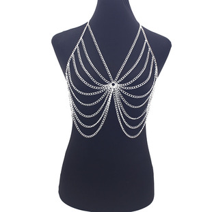 Cross-Border Jewelry European and American Fashion Sexy Women's Metal Multi-Layer Body Chain Nightclub Performance Geometric Stripesd Chest Chain