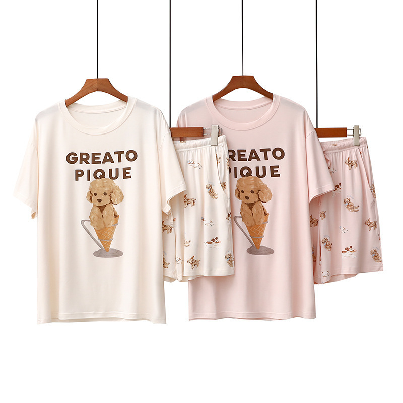 Modal Summer Thin Women's Pajamas New Cartoon Pajamas Women's Short Sleeve Shorts Round Neck Loose Home Clothes