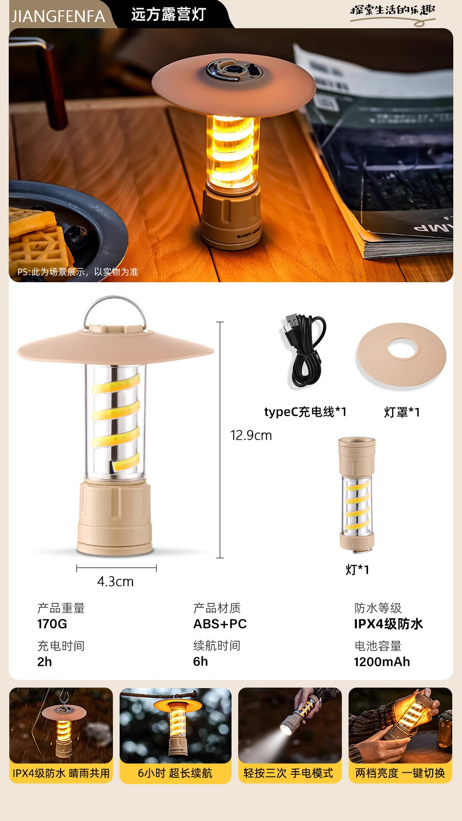 Nuevas luces de campamento transfronterizas Linterna de iluminación exterior para puestos Lámpara de tienda portátil Carga multifuncional Lámpara de ambiente de campamento