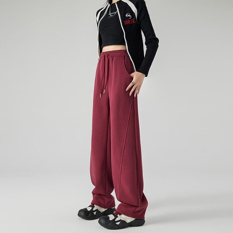 Spring 2026 New Style Narrow-Fit Tapered Banana Pants for Women, Loose Wide-Leg Pants, High-Waisted Slimming Basic Sweatpants with Pockets