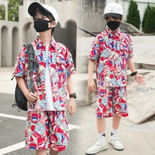 男童套装夏季儿童短袖花衬衫两件套韩版儿童夏季簿款衬衣短裤港风