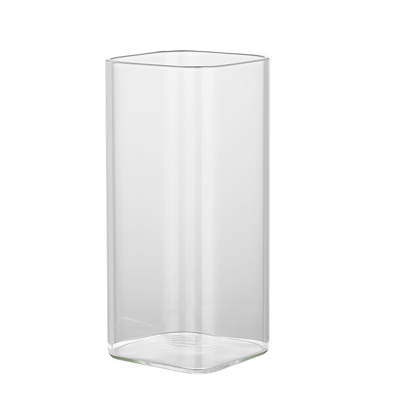 Taza de vidrio cuadrada simple taza de agua taza de vidrio de alta borosilicona al por mayor con mango de alta temperatura regalos comerciales de café