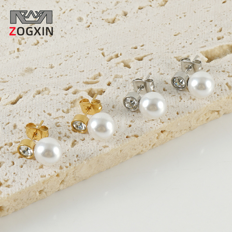 Cruz-Frontera de acero inoxidable de la moda europea y americana nueva perla Stud pendientes personalidad todo partido titanio acero 18K Internet celebridad ins estilo pendientes para las mujeres