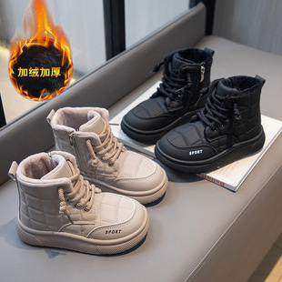 Autumn and Winter Children's fleece-lined Snow Boots Two Cotton Thickened Warm Cotton Shoes High-top Lace-up Side Zipper Girls' Martin Boots