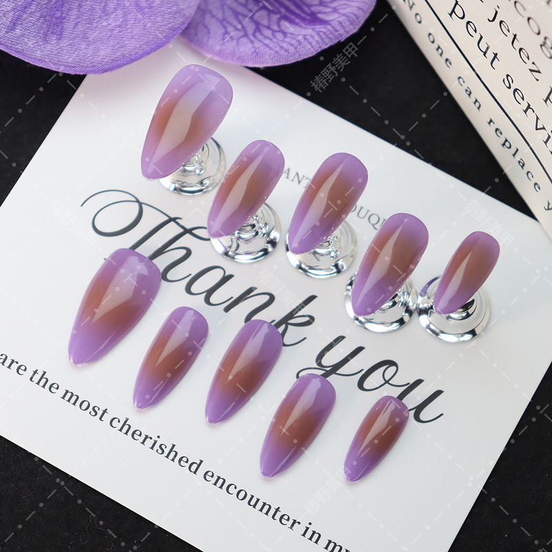 Hot-Selling Handmade Premium Wearable Nails, Simple Style, Lavender Purple Gradient, Press-On Blush Fake Nails, Manicure